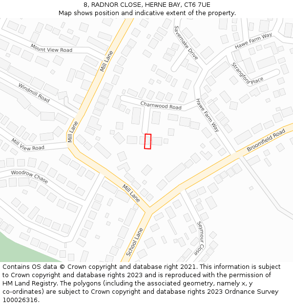 8, RADNOR CLOSE, HERNE BAY, CT6 7UE: Location map and indicative extent of plot