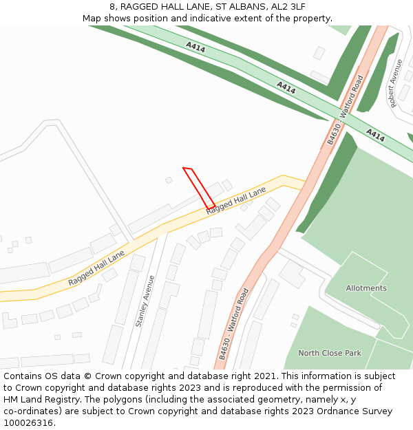 8, RAGGED HALL LANE, ST ALBANS, AL2 3LF: Location map and indicative extent of plot