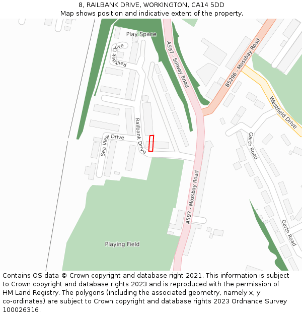 8, RAILBANK DRIVE, WORKINGTON, CA14 5DD: Location map and indicative extent of plot