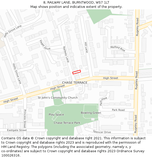 8, RAILWAY LANE, BURNTWOOD, WS7 1LT: Location map and indicative extent of plot