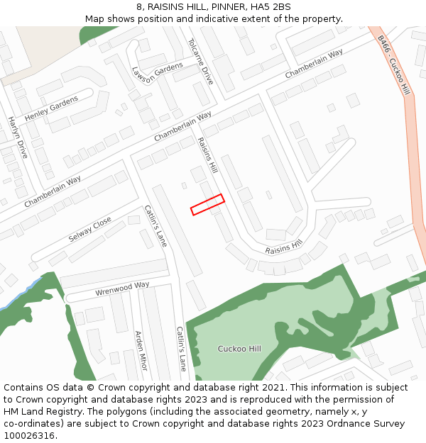 8, RAISINS HILL, PINNER, HA5 2BS: Location map and indicative extent of plot