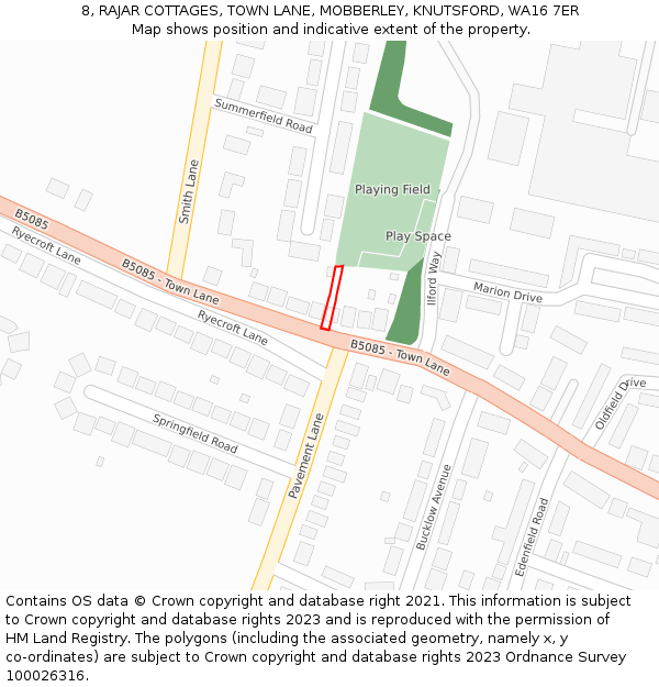 8, RAJAR COTTAGES, TOWN LANE, MOBBERLEY, KNUTSFORD, WA16 7ER: Location map and indicative extent of plot