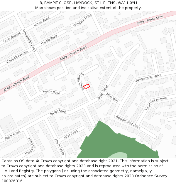 8, RAMPIT CLOSE, HAYDOCK, ST HELENS, WA11 0YH: Location map and indicative extent of plot