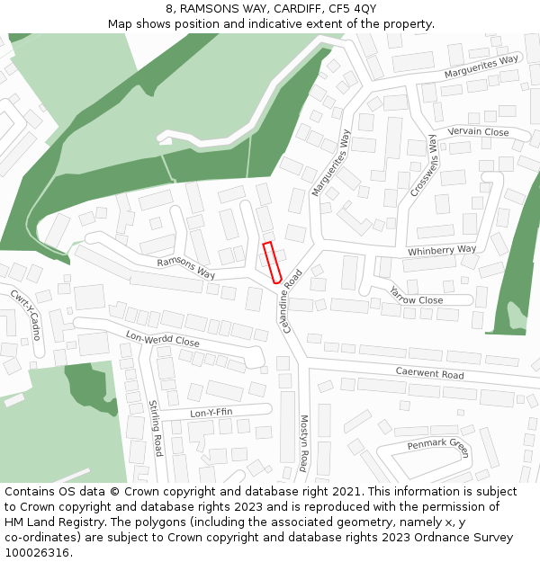 8, RAMSONS WAY, CARDIFF, CF5 4QY: Location map and indicative extent of plot