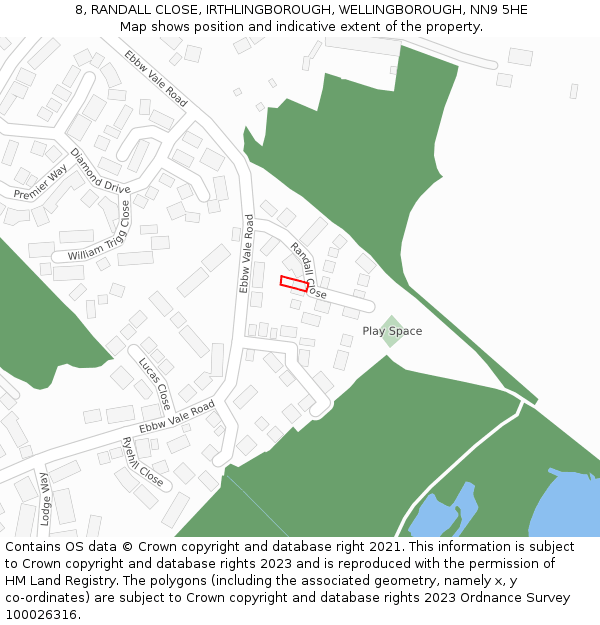 8, RANDALL CLOSE, IRTHLINGBOROUGH, WELLINGBOROUGH, NN9 5HE: Location map and indicative extent of plot