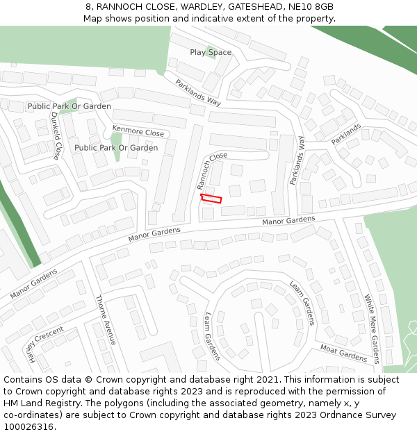 8, RANNOCH CLOSE, WARDLEY, GATESHEAD, NE10 8GB: Location map and indicative extent of plot