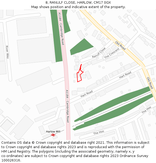 8, RANULF CLOSE, HARLOW, CM17 0GX: Location map and indicative extent of plot