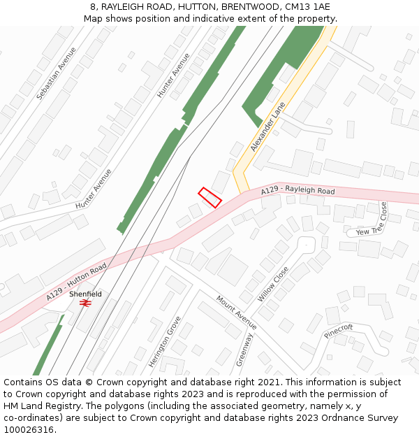 8, RAYLEIGH ROAD, HUTTON, BRENTWOOD, CM13 1AE: Location map and indicative extent of plot