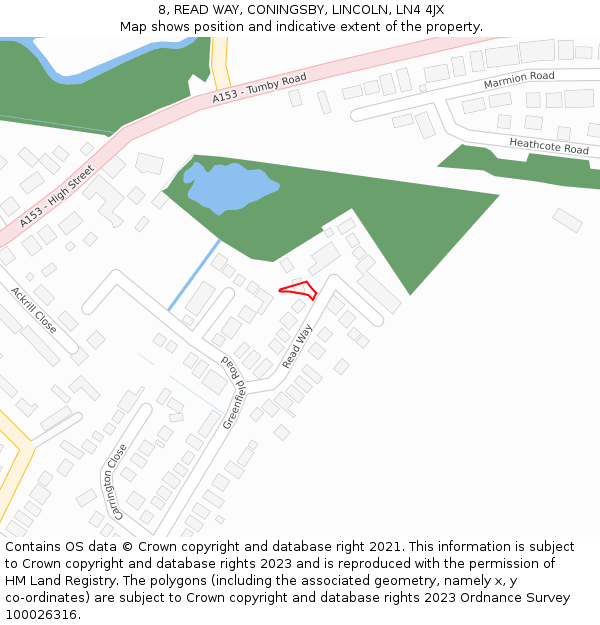 8, READ WAY, CONINGSBY, LINCOLN, LN4 4JX: Location map and indicative extent of plot