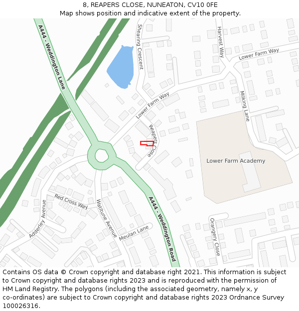 8, REAPERS CLOSE, NUNEATON, CV10 0FE: Location map and indicative extent of plot