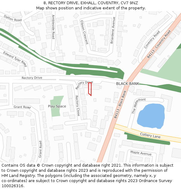 8, RECTORY DRIVE, EXHALL, COVENTRY, CV7 9NZ: Location map and indicative extent of plot