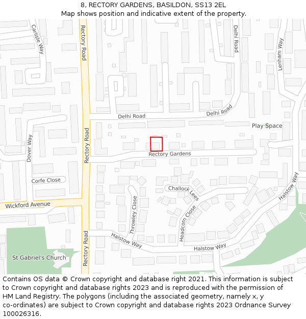 8, RECTORY GARDENS, BASILDON, SS13 2EL: Location map and indicative extent of plot