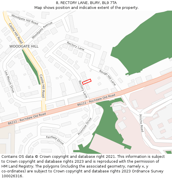 8, RECTORY LANE, BURY, BL9 7TA: Location map and indicative extent of plot