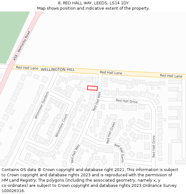 8, RED HALL WAY, LEEDS, LS14 1DY: Location map and indicative extent of plot