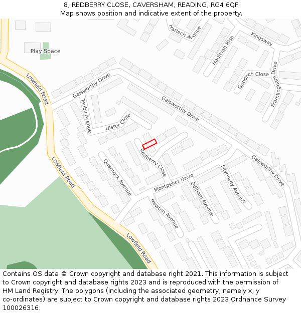 8, REDBERRY CLOSE, CAVERSHAM, READING, RG4 6QF: Location map and indicative extent of plot