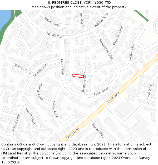 8, REDMIRES CLOSE, YORK, YO30 4TD: Location map and indicative extent of plot