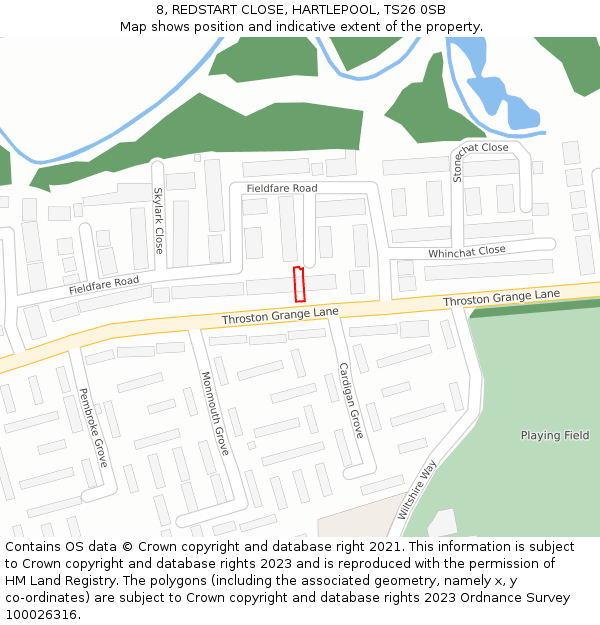 8, REDSTART CLOSE, HARTLEPOOL, TS26 0SB: Location map and indicative extent of plot