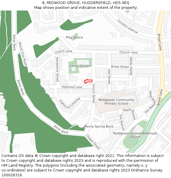 8, REDWOOD GROVE, HUDDERSFIELD, HD5 9EQ: Location map and indicative extent of plot