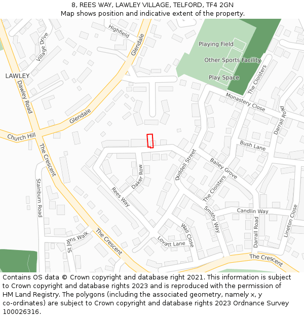 8, REES WAY, LAWLEY VILLAGE, TELFORD, TF4 2GN: Location map and indicative extent of plot