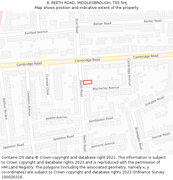 8, REETH ROAD, MIDDLESBROUGH, TS5 5HJ: Location map and indicative extent of plot