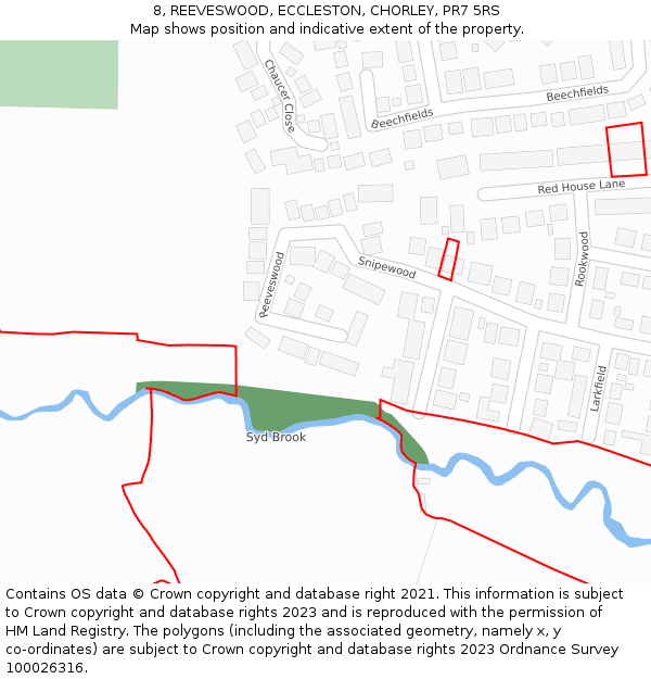 8, REEVESWOOD, ECCLESTON, CHORLEY, PR7 5RS: Location map and indicative extent of plot