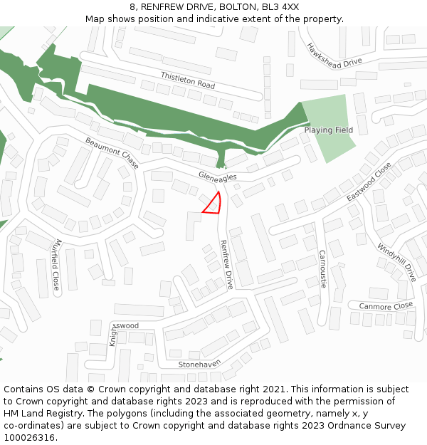 8, RENFREW DRIVE, BOLTON, BL3 4XX: Location map and indicative extent of plot