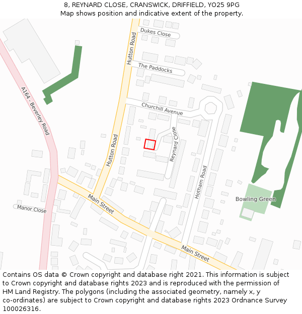 8, REYNARD CLOSE, CRANSWICK, DRIFFIELD, YO25 9PG: Location map and indicative extent of plot