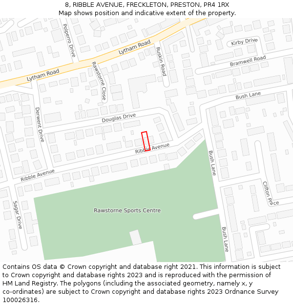 8, RIBBLE AVENUE, FRECKLETON, PRESTON, PR4 1RX: Location map and indicative extent of plot