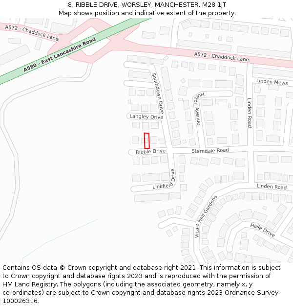 8, RIBBLE DRIVE, WORSLEY, MANCHESTER, M28 1JT: Location map and indicative extent of plot