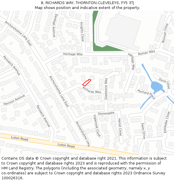 8, RICHARDS WAY, THORNTON-CLEVELEYS, FY5 3TJ: Location map and indicative extent of plot