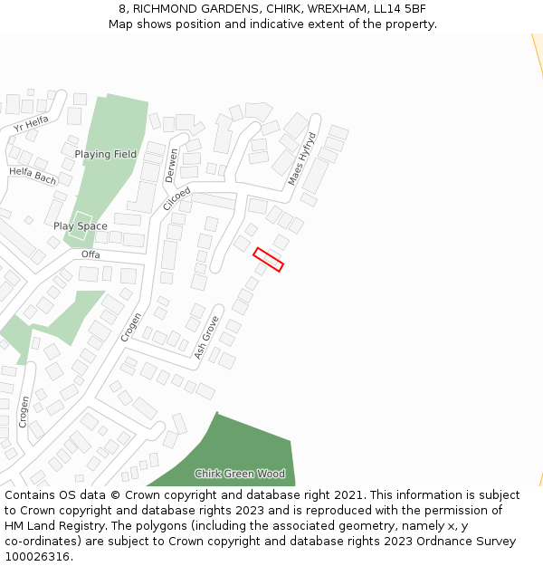 8, RICHMOND GARDENS, CHIRK, WREXHAM, LL14 5BF: Location map and indicative extent of plot