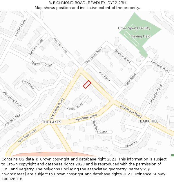 8, RICHMOND ROAD, BEWDLEY, DY12 2BH: Location map and indicative extent of plot