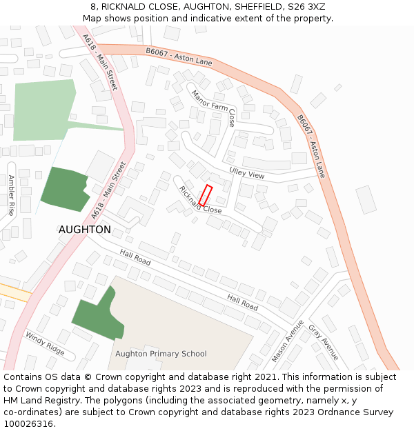 8, RICKNALD CLOSE, AUGHTON, SHEFFIELD, S26 3XZ: Location map and indicative extent of plot