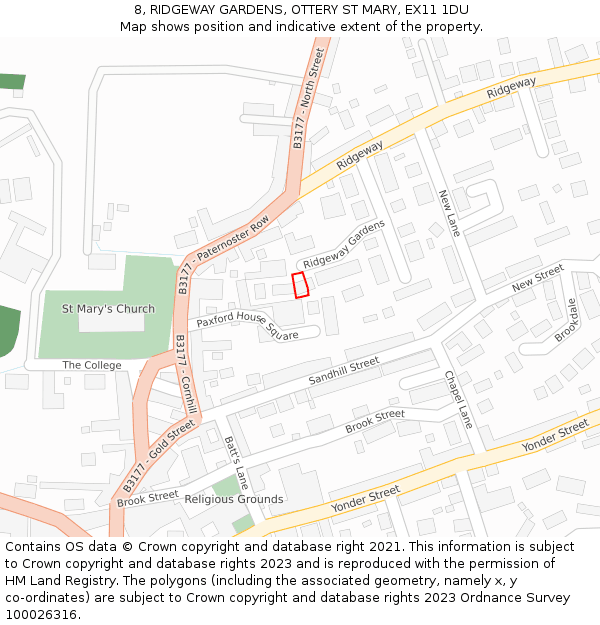 8, RIDGEWAY GARDENS, OTTERY ST MARY, EX11 1DU: Location map and indicative extent of plot