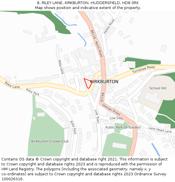 8, RILEY LANE, KIRKBURTON, HUDDERSFIELD, HD8 0RX: Location map and indicative extent of plot