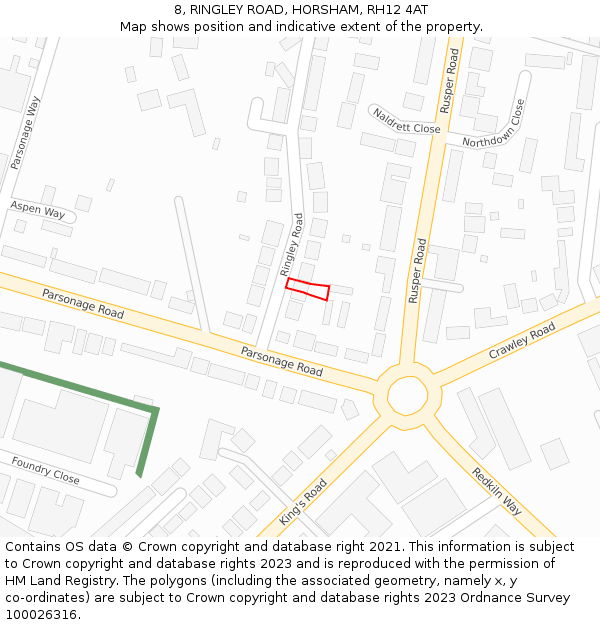 8, RINGLEY ROAD, HORSHAM, RH12 4AT: Location map and indicative extent of plot