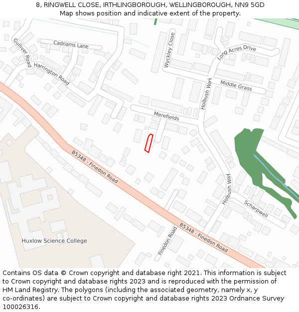 8, RINGWELL CLOSE, IRTHLINGBOROUGH, WELLINGBOROUGH, NN9 5GD: Location map and indicative extent of plot