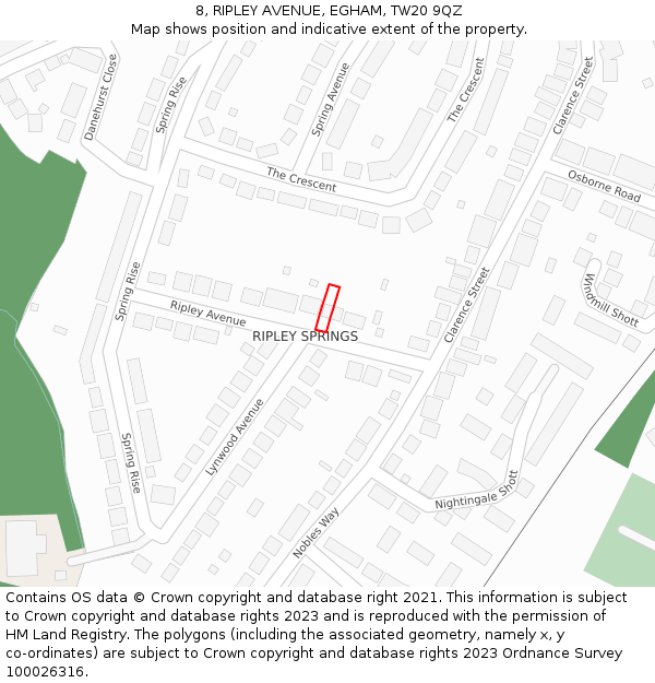 8, RIPLEY AVENUE, EGHAM, TW20 9QZ: Location map and indicative extent of plot