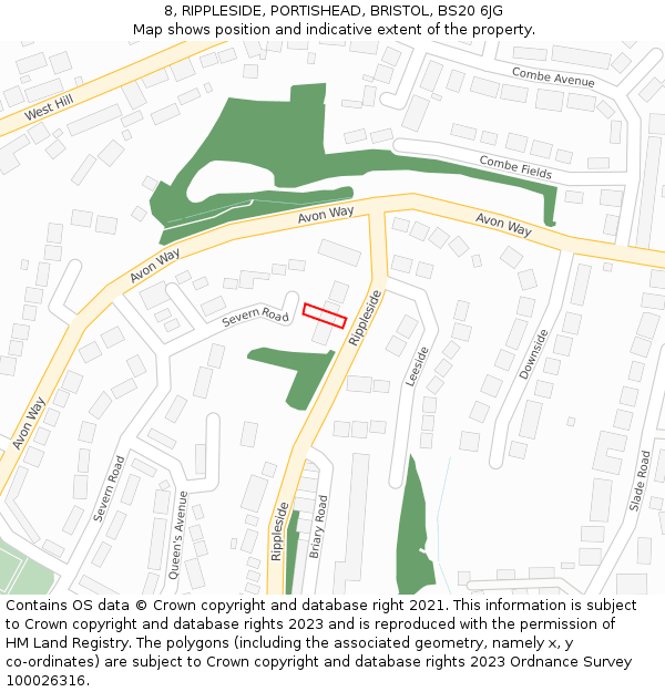 8, RIPPLESIDE, PORTISHEAD, BRISTOL, BS20 6JG: Location map and indicative extent of plot