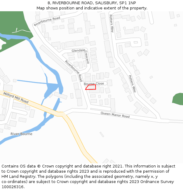 8, RIVERBOURNE ROAD, SALISBURY, SP1 1NP: Location map and indicative extent of plot