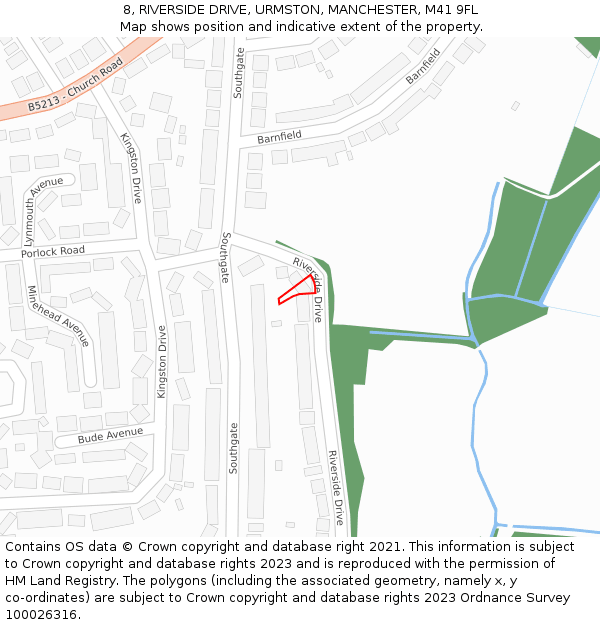 8, RIVERSIDE DRIVE, URMSTON, MANCHESTER, M41 9FL: Location map and indicative extent of plot