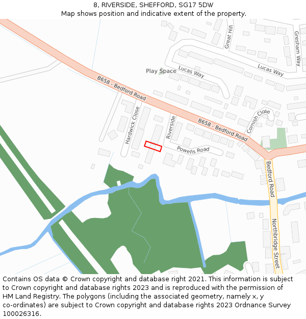 8, RIVERSIDE, SHEFFORD, SG17 5DW: Location map and indicative extent of plot