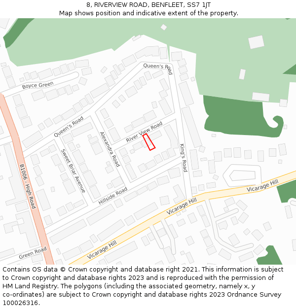 8, RIVERVIEW ROAD, BENFLEET, SS7 1JT: Location map and indicative extent of plot