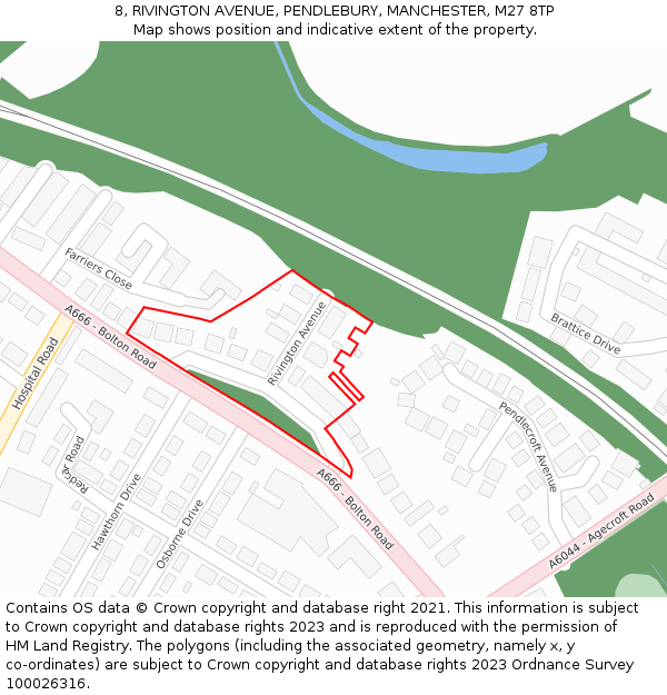 8, RIVINGTON AVENUE, PENDLEBURY, MANCHESTER, M27 8TP: Location map and indicative extent of plot