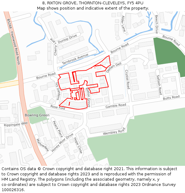 8, RIXTON GROVE, THORNTON-CLEVELEYS, FY5 4PU: Location map and indicative extent of plot