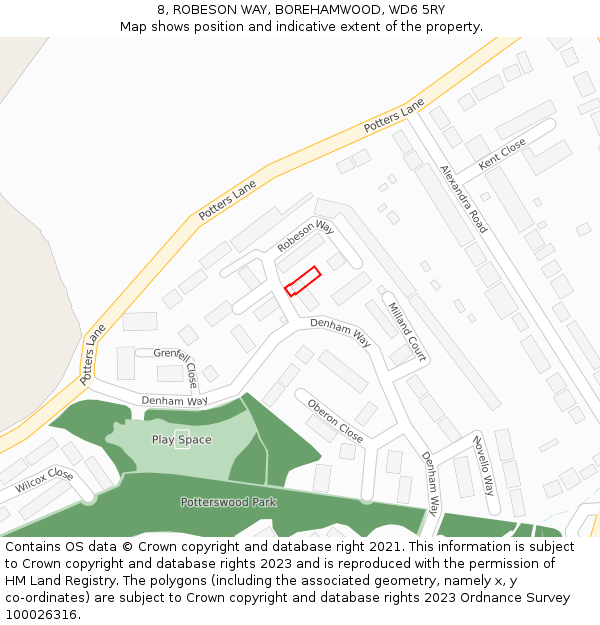 8, ROBESON WAY, BOREHAMWOOD, WD6 5RY: Location map and indicative extent of plot