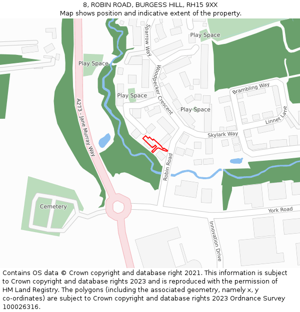 8, ROBIN ROAD, BURGESS HILL, RH15 9XX: Location map and indicative extent of plot