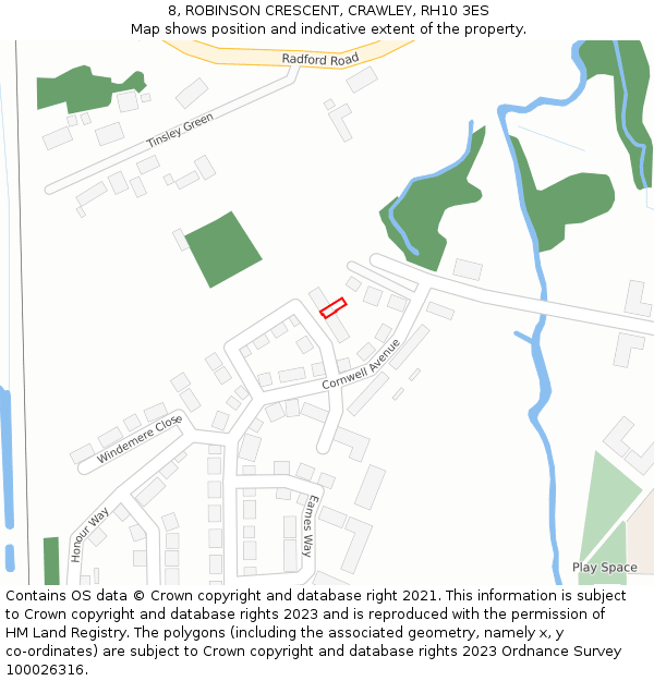 8, ROBINSON CRESCENT, CRAWLEY, RH10 3ES: Location map and indicative extent of plot