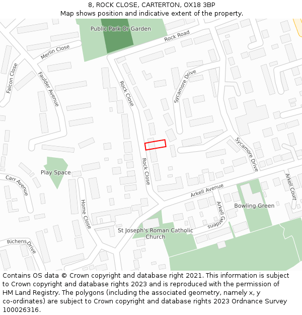 8, ROCK CLOSE, CARTERTON, OX18 3BP: Location map and indicative extent of plot