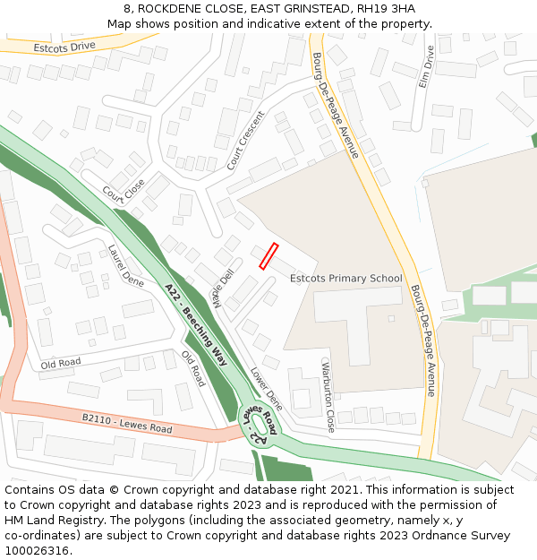 8, ROCKDENE CLOSE, EAST GRINSTEAD, RH19 3HA: Location map and indicative extent of plot